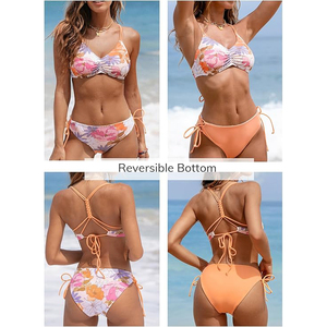 Conjunto de Bikini con Estampado Floral para Mujer 2026, Sexy, con Frente Fruncido, Acolchado, Lazos Laterales, Cintura Baja, Traje de Baño de Dos Piezas - Product Image 5