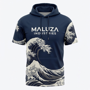 Wholesale Custom Graphic Print <b>Mens</b> <b>Short</b> <b>Sleeve</b> <b>Hoodie</b> Casual Street Style Vintage Washed Cotton Regular Fit Pocket Autumn - Product Image 1