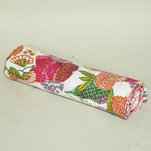 Floral Kantha Quilt Cotton Foldable <b>Bedspread</b> Ethnic Boho Sleeping Blanket with Carry Strap - Product Image 2