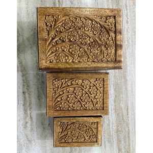 Urna Funeraria Rectangular de Madera Sheesham Tallada, Juego de 3, Alta Demanda, Más Vendida, 100% Calidad Garantizada, Decoración de Mesa - Product Image 1