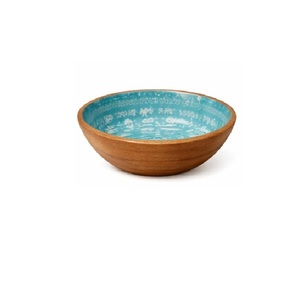 Bol à salade en bois naturel fait main de qualité supérieure, avec impression émaillée décorative, bol de service rond, taille et forme personnalisées - Product Image 4