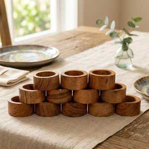 Anillos de Servilleta Redondos Elegantes Hechos a Mano con Madera de Acacia, Decoración de Mesa para Cenas y Fiestas - Product Image 3