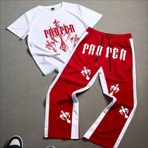 Ensemble de jogging deux pièces respirant pour homme, style streetwear, été, t-shirt à manches courtes et pantalon décontracté en coton, imprimé numérique, vente en gros - Product Image 1