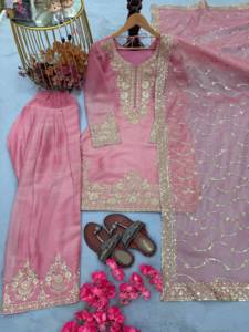 Salwar Kameez de Seda Rosa con Dupatta Bordada, Ropa Étnica Tradicional para Mujer, para Bodas, Corte Regular, Largo hasta el Tobillo - Product Image 5