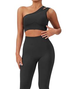 Conjunto de yoga de un solo hombro para mujer, leggings de cintura alta, sujetador deportivo sin costuras, ropa deportiva para entrenamiento y fitness - Product Image 5
