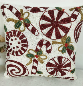 Housse de coussin décorative faite à la main avec des perles florales Daisy, housse de coussin décorative marron jaune blanc, décoration d'intérieur - Product Image 4