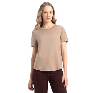 T-shirt pour femme en coton super peigné, coupe décontractée, couleur unie, ourlet incurvé, manches courtes stylisées - Product Image 1