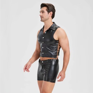 Fashionable Breathable Knitted Faux Leather Sleeveless Button <b>Men's</b> Vest <b>Waistcoat</b> Dance & Performance Wear - Product Image 6