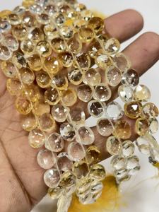 Cuentas facetadas de cuarzo citrino natural con tonalidades, forma de corazón, tamaño 6-7 mm aprox. Cadena de 8 Pulgadas - Product Image 3