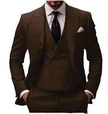 Traje de 3 Piezas para Hombre, Color Marrón, Formal, de Negocios, Esmoquin, Blazer, Chaleco, Pantalones, para Boda, Fiesta, Oficina, Corte Clásico, Ajustado, Personalizado - Product Image 6