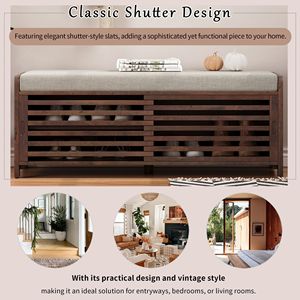 Banco de Almacenamiento con Acabado Desgastado y Encanto Retro, Mueble Zapatero con Chapa de Acacia para Sala de Estar o Entrada - Product Image 5