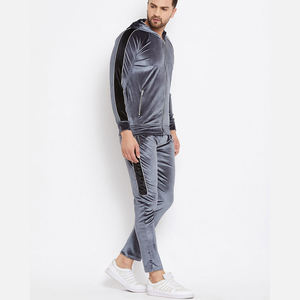 WARPRO INDUSTRY Men's Gray Velvet Tracksuit <b>Hooded</b> Full <b>Zip</b> Solid Color Casual Sportswear Side Pockets Winter Wear Midweight - Product Image 3