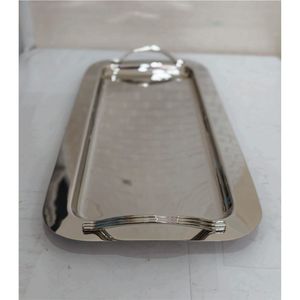 Luxury Stainless Steel Oval Decorative Tray <b>Mirror</b> Polish Metal Serving Platter Cutout Handles Tableware <b>Coffee</b> <b>Table</b> Decor Tray - Product Image 2