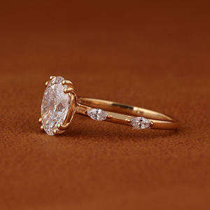 IGI Certified Oval Lab Grown Diamond Engagement Ring for Women 14k Solid Yellow Gold Marquise Vintage Pave Side Bridal Jewelry - Product Image 3