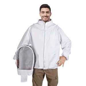 Veste de protection apicole avec voile détachable, respirante, coupe ample, manches en polyester et coton, rose, vêtement de sécurité, coutures surjetées - Product Image 5