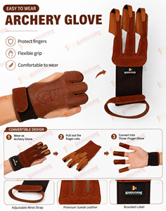 Gant de tir à l'arc en cuir, demi-doigts, pointes renforcées, fermeture auto-agrippante, durabilité accrue, libération fluide, précision - Product Image 6