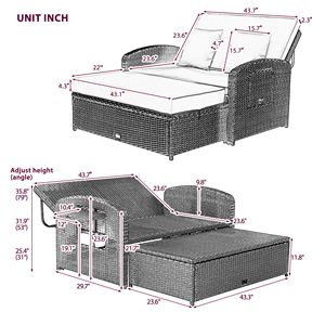 Lettino Prendisole Doppio in Rattan PE con 3 Regolazioni di Altezza e Copertura Protettiva Gratuita - Product Image 6