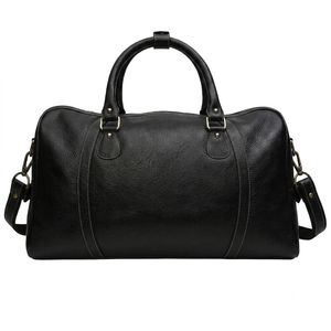 Vintage Style Genuine Leather Diamond Pattern Unisex Handbag Adjustable Strap Soft Handle Zipper Closure <b>Large</b> Travel <b>Storage</b> - Product Image 2
