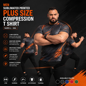 Crew Neck All Over Print Compression Shirt Sublimated Short Sleeve Tee <b>Plus</b> <b>Size</b> Men Rash Guard <b>Top</b> Gym Trainer Slimming T Shirt - Product Image 1