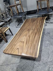 Mesa de Comedor Rectangular de Madera Maciza con Borde Natural, Hecha a Mano, Ecológica, Estable, con Patas de Metal, Diseño Moderno, Multiusos, para Hogar, Oficina, Villa - Product Image 3