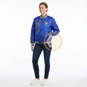 Veste universitaire personnalisée GREEK TREASURES Sigma Gamma Rho en satin brodé matelassé imperméable respirant rembourré 100% polyester - Product Image 2