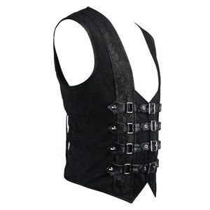 Chalecos de Cuero PU Negros Estilo Gótico Rock Steampunk Punk para Hombre con Cierres de Hebilla y Cordones en la Espalda - Product Image 2