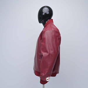 Genuine Real Leather Mens Red Bomber <b>Jackets</b> Embroidered Logo Zipper Front Stand Collar Casual Style with Customized Logo <b>Jacket</b> - Product Image 3