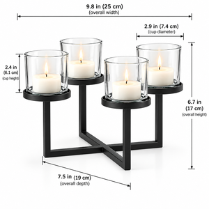 Modern Black Metal <b>Candle</b> <b>Stand</b> With 4 Glass Holders For Home Decoration - Product Image 5