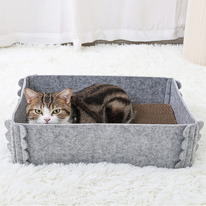 Rectangular <strong>Cat</strong> Corrugated Scratcher Pad Lounge <strong>Box</strong> Felt Pet <strong>Bed</strong> with Removable Cardboard - Product Image 1