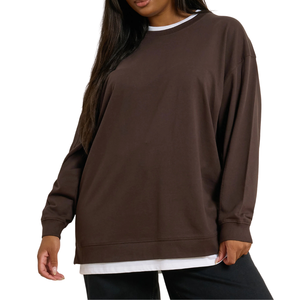 Sweat-shirt en molleton de coton à col rond surdimensionné respirant pour femmes grandes tailles, manches longues, décontracté, pull-over, couleur personnalisée, automne - Product Image 4