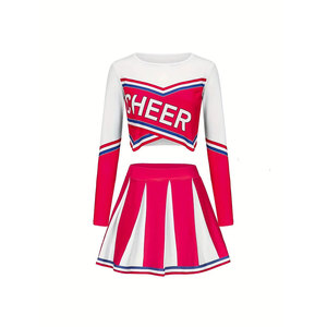 Ensemble uniforme de cheerleading rouge, or et blanc, haut sans manches et jupe bicolores, taille adulte - Product Image 3