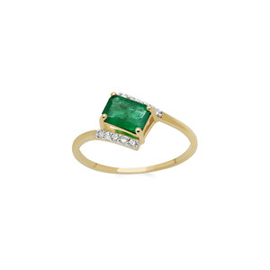 14K Solid Yellow <b>Gold</b> East West Emerald Cut Green Emerald Diamond Bypass <b>Ring</b> Fine Jewelry Wholesale Gemstone <b>Ring</b> for Women Gif - Product Image 1