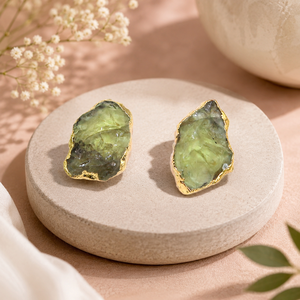 Natural Raw Peridot <b>Stud</b> <b>Earrings</b> August Birthstone Jewelry Gold Electroplated Rough Quartz <b>Crystal</b> <b>Earrings</b> - Product Image 1