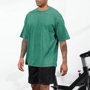 Loose Fit T <b>Shirt</b> With Stone Washed Finish Dropped Shoulders Short Sleeves Solid Color Acid Washed T <b>Shirts</b> - Product Image 2