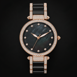 Reloj de Mujer con Diamantes en Oro Rosa, Esfera Negra, Reloj de Pulsera de Lujo, Elegante Reloj de Moda, Accesorio de Joyería Premium - Product Image 1