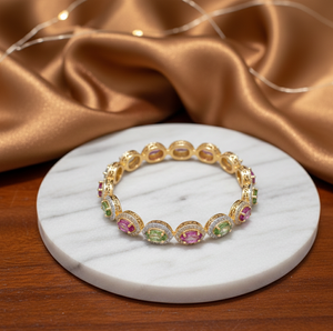Brazalete de Piedras Múltiples, Amatista Azul, Verde Hidro, Plata 925, Chapado en Oro de 18K, Talla 2.5, Joyería de Plata Esterlina Hecha a Mano al por Mayor - Product Image 1
