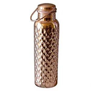 Handcrafted Camouflage Pattern Pure Copper Water <b>Bottle</b> Sleek Polished Finish Abstract Textured Copper <b>Flask</b> For Wellness - Product Image 5