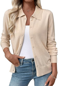 Cárdigan de punto para mujer con apliques de setas, cuello en V, manga farol, suéter informal de otoño - Product Image 4