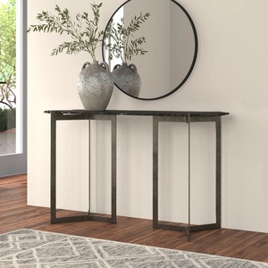 โต๊ะคอนโซลห้องนั่งเล่นเหล็กสีดำ ดีไซน์ทันสมัย พร้อมฐานเปิดรูปทรงเรขาคณิตและขอบหยาบ - Product Image 4