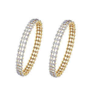 Yellow Gold Lab Grown Diamond Triple Row Lattice Bangle Pair - Product Image 1