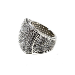 Bague Cocktail de Luxe Jewelux en Argent 925 avec Moissanite Taille Brillant, Sertissage Pavé, Design Géométrique – Pour Homme, Mariage, Hip-Hop, Quotidien - Product Image 3