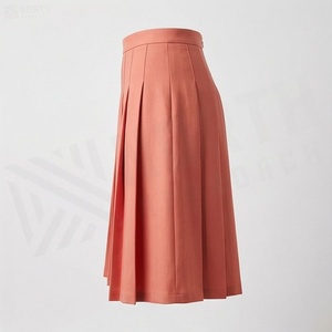 Women <b>Pleated</b> Knee-Length <b>Skirt</b> Solid Color Woven Fabric Regular Waistline All Seasons Style - Product Image 3
