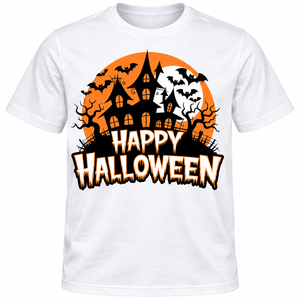 T-shirt unisexe personnalisé pour Halloween, motif maison hantée effrayante, t-shirt à manches courtes en coton, t-shirt d'Halloween OEM ODM en gros - Product Image 2