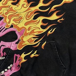Sudadera con Capucha Gráfica Personalizada OEM para Hombre, Estilo Vintage Lavado, Estampado de Calavera Flameante, Top de Streetwear, Sudadera con Capucha Gráfica para Hombre - Product Image 4