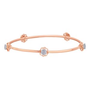 กำไลข้อมือสองเส้นลายดอกไม้ประดับเพชรเพาะเลี้ยงสีโรสโกลด์ - Product Image 1