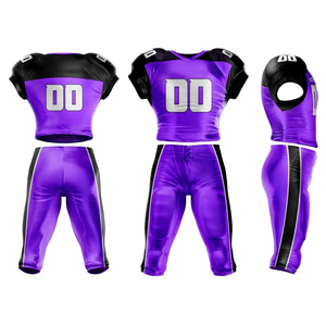 Ensemble d'uniformes de football américain violet avec accents noirs, design sublimé, style ajusté anti-humidité, ensemble américain pour adultes - Product Image 1