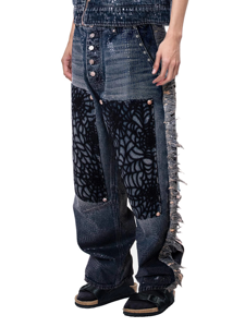 Jean en denim pour homme HaiYao 2026, haute qualité, personnalisé, effet vieilli, avec rivets et sequins, coupe large, style streetwear hip-hop, OEM ODM, en coton respirant - Product Image 2