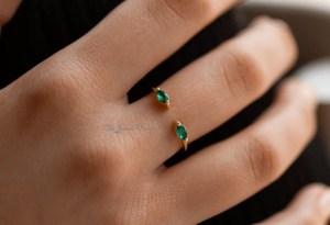 Unique Marquise cut <b>emerald</b> wedding band women solid Yellow <b>Silver</b> <b>emerald</b> <b>ring</b> art deco matching wedding band handmade jewelry - Product Image 4