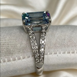 Blue 2CT Emerald Cut Moissanite Gemstone Ring Split Shank 925 Sterling Silver Fine Promise <b>Gift</b> <b>for</b> Anniversary Party <b>Her</b> - Product Image 4