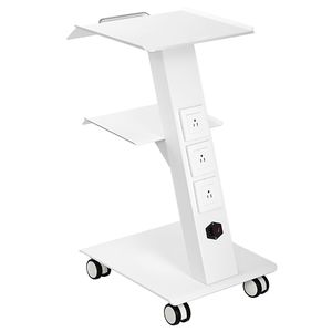 Carrello mobile in metallo a 3 ripiani con ruote girevoli e presa integrata per clinica/ufficio - Product Image 6